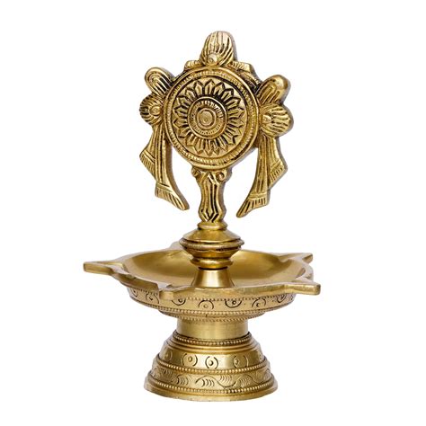 Chakra Handcrafted Brass Diya with 5 wicks - eCraftIndia Online