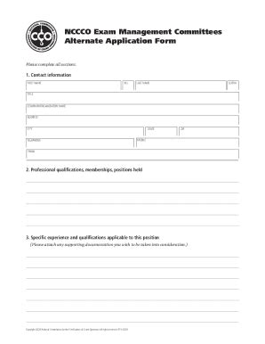 Fillable Online NCCCO Exam Management Committees Alternate Application ...