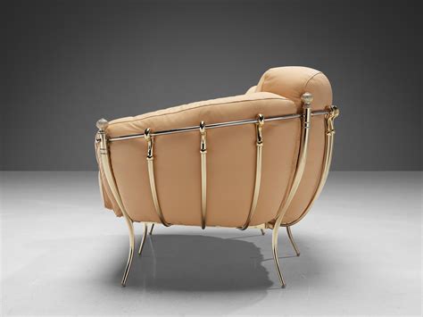 Spanish Sofa in Peach Leather and Brass For Sale at 1stDibs | peach ...