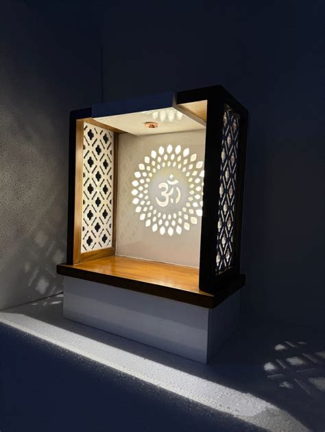 This Teakwood & White Modern, Simplistic Designed Pooja Temple, Mandir ...