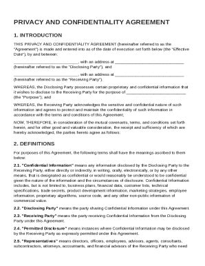 Fillable Online Privacy and Confidentiality Agreement Template Fax ...