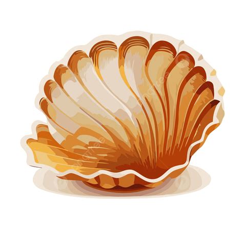 Clam Shell, Sticker Clipart Golden Shell With Color Vectorillustration ...