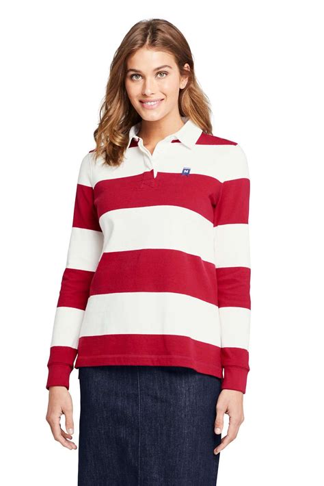 Women's Long Sleeve Polo Rugby Shirt Stripe from Lands' End | Outfits ...