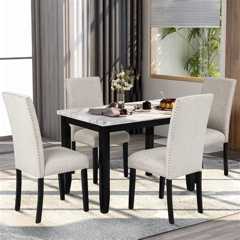 Buy LZ LEISURE ZONE Dining Table Set Kitchen Dining Table Set for 4, Wood Table and Chairs Set ...