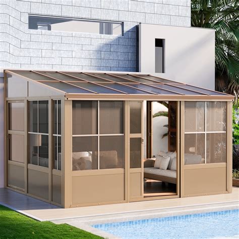 EROMMY 10' x 12' Sunroom, Wall Mounted Gazebo Solarium with Drainage ...