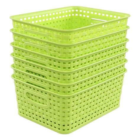 Ucake Plastic Storage Woven Flat Bottom Baskets, White Blue Pink Green ...