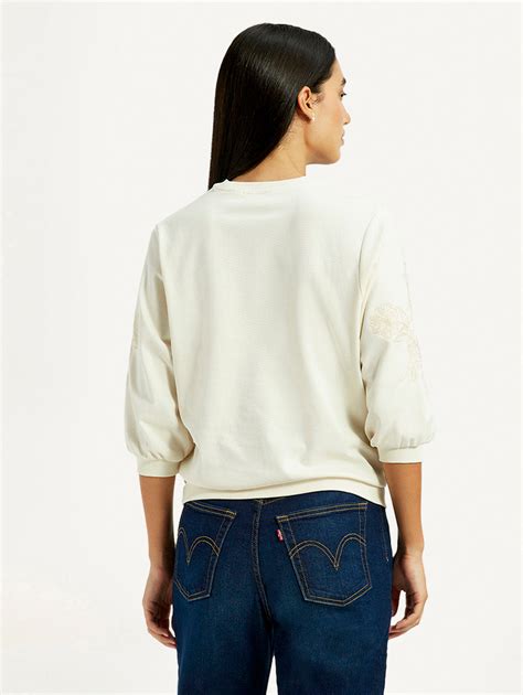 Women's Embroidered Cream Crew Neck Top – Levis India Store