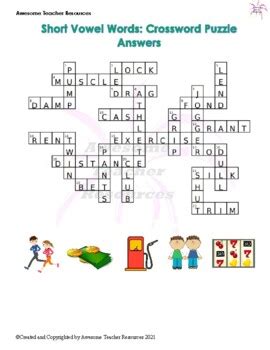 Short Vowel Words: Crossword Puzzle Worksheet by Awesome Teacher Resources