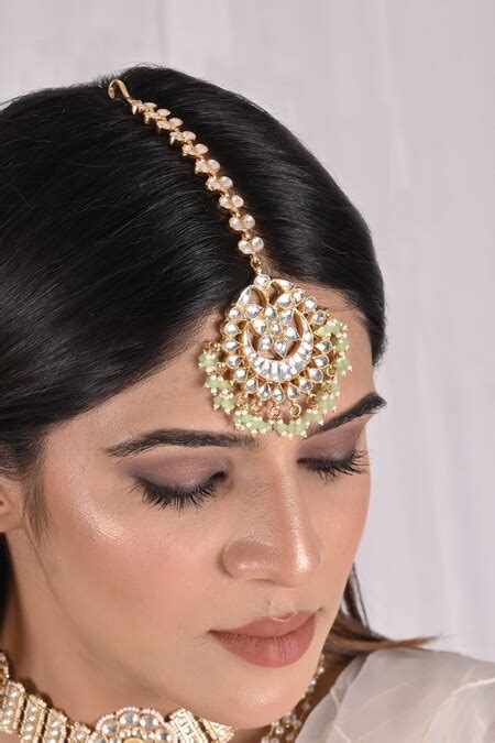 Buy White Kundan And Beaded Embellished Maangtikka by Shlok Jewels ...