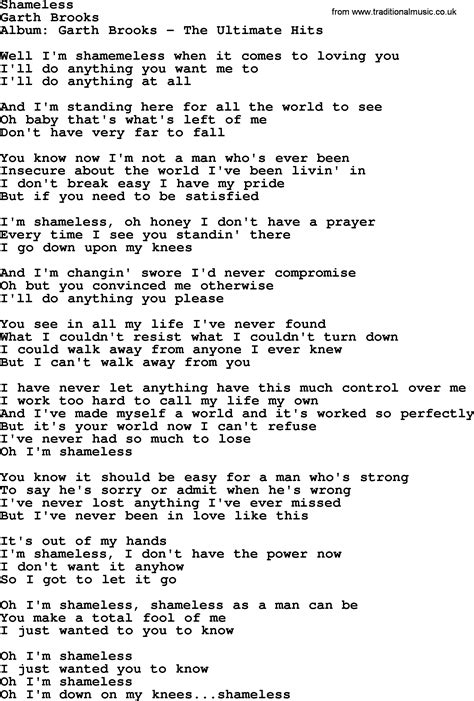Shameless, by Garth Brooks - lyrics