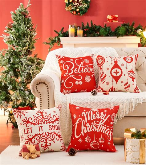 Amazon.com: FestiveFindsHub Christmas Throw Pillow Covers Set of 4 ...