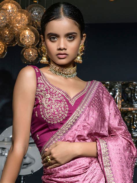 Buy Pink Zari Weaving Satin Party Wear Saree From Ethnic Plus