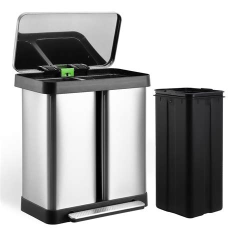 17.5 Gallon Dual Trash Can, Two Compartment Trash Can, Trash Can with ...