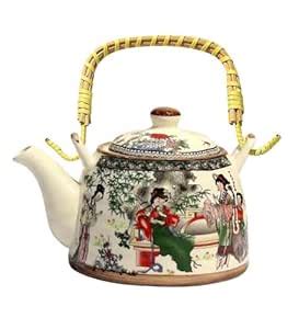 KARPURA Teapot Kettle Round Printed Ceramic Kettle 850 ML Set of 1 with ...
