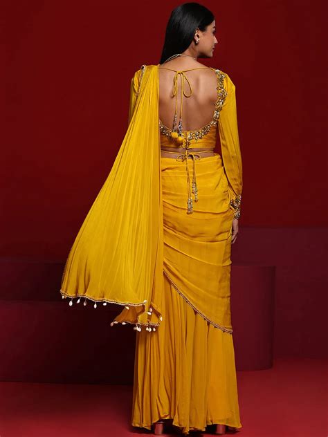 Buy Libas Art Mustard Embellished Silk Blend Palazzo Saree Online at Rs ...