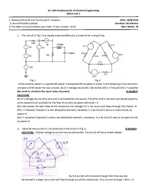 Minor 1 Solutions - Electrical engineering - ELL 100 Fundamentals of ...