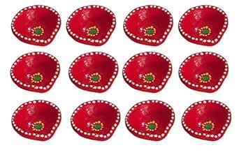 Buy GIRLYZ Attire Traditions Handmade Clay Diyas Red Color Oil Lamp ...