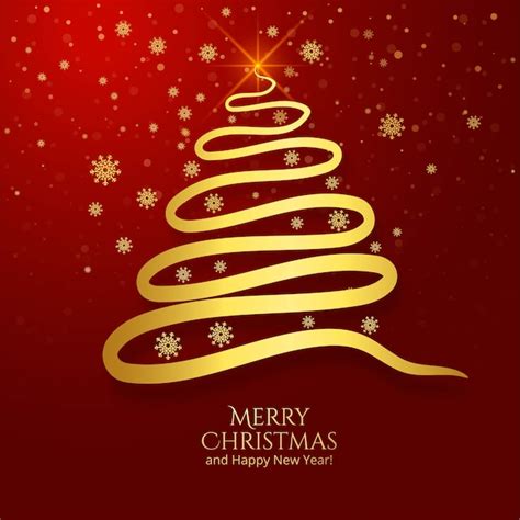 Minimal line golden christmas tree card | Free Vector