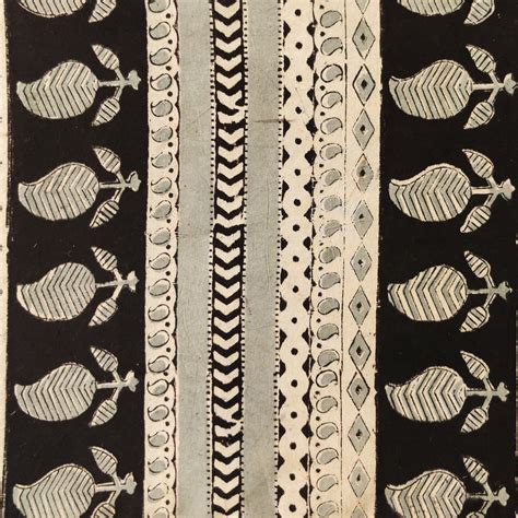 Pure Cotton Kalamkari Kairi And Intricate Border Stripes Hand Block Pr ...
