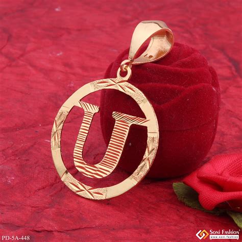 U Letter Alphabet Gold Plated Cnc Cut Pendant With King Crown Design ...