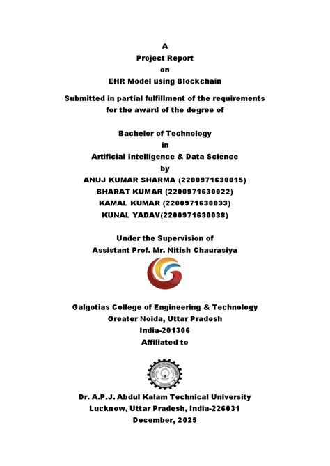 Final Project Report: EHR Model Using Blockchain (B.Tech AI/DS) - Studocu