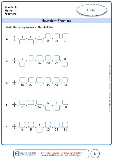 Equivalent Fractions Worksheets: Grade 4 |www.grade1to6.com