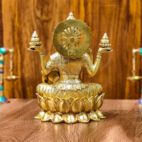 Brass Lakshmi Idol with Golden Finish | 12" Height | Exquisite Craftsm ...