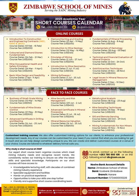 2025 Short Courses Calendar - Zimbabwe School of Mines