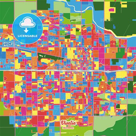 Visalia, California, United States Crazy Colorful Street Map Poster Template - HEBSTREITS