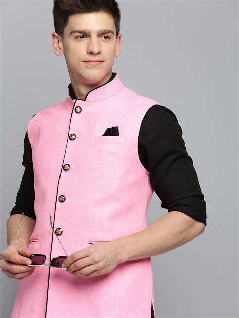 SHOWOFF Men's Mandarin Collar Solid Fuchsia Nehru Jacket