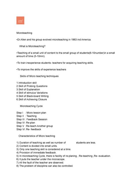 Micro teaching lecture note - Microteaching •Dr and his group evolved ...