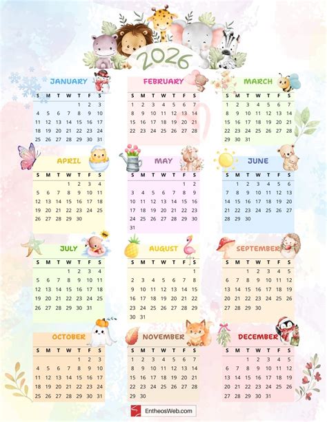 Cute Calendar 2026 Printable - Calendars 123