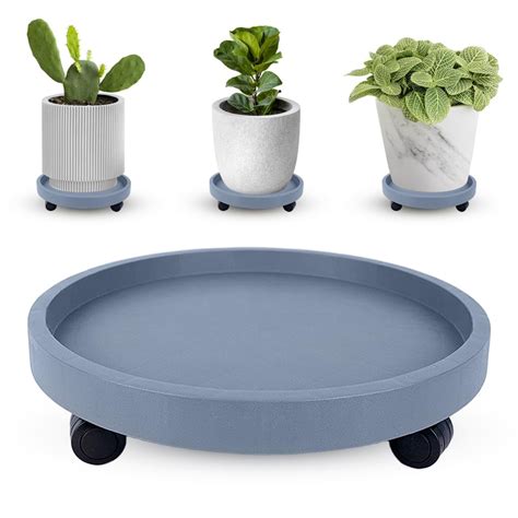 HASTHIP® 25cm Plant Pot Stand with Wheels, Round Mobile Planter Tray ...