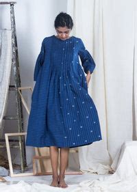 Jamdani Pleated Yoke Dress, Jamdani woven dress buy online India – Karnam