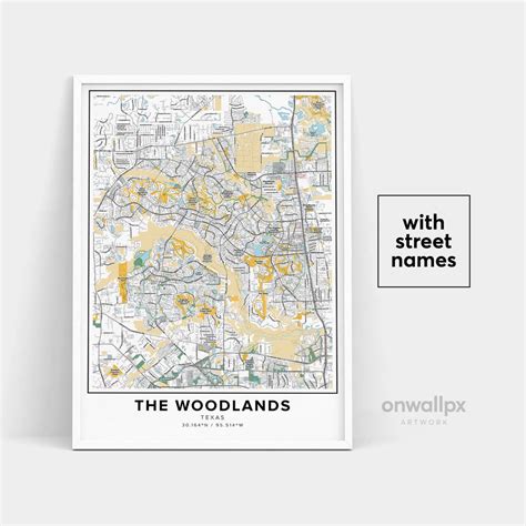 The Woodlands Map Print, Street Names the Woodlands Print, the ...