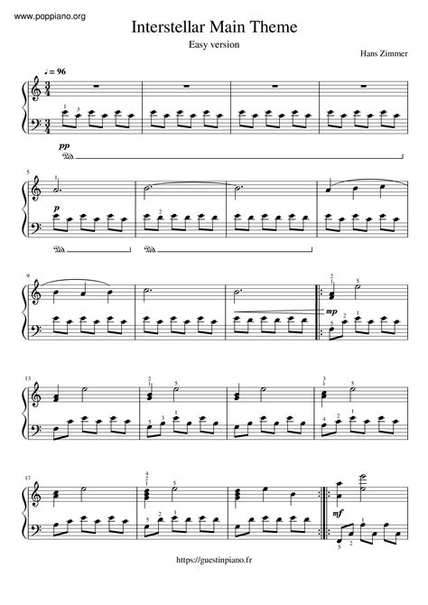 Interstellar Main Theme Piano Sheet Music For Piano Interstellar >
