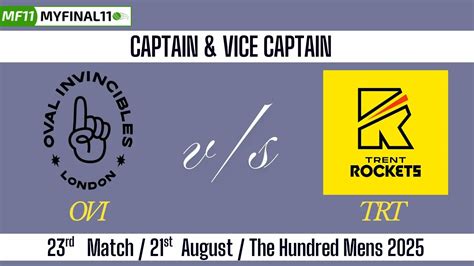 OVI vs TRT Top 3 Captain Pick 23rd Match (21st August) Hundred 2025