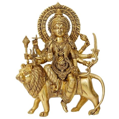 "Goddess Durga Maa On Lion 2": Yellow Orange Handicraft by Brass ...