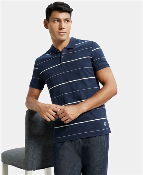 Buy Super Combed Cotton Rich Striped Half Sleeve Polo T-Shirt - Night ...