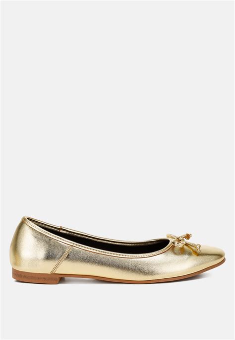 London Rag | Bow Detail Metallic Ballerinas – London Rag India