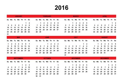 2016 Calendar Printable