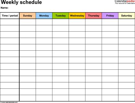 Image result for Excel Sheet Weekly Schedule