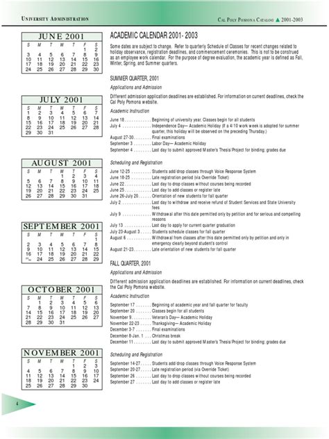 Cal Poly Pomona Academic Calendar 2001-2003: A Comprehensive Guide to ...