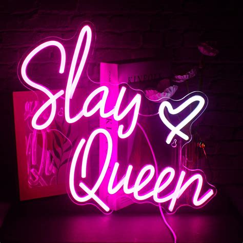 FAXFSIGN Slay Queen Neon Sign Pink White LED Neon Light Up Signs for ...