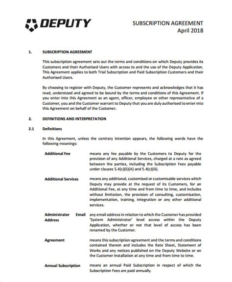 Image result for Subscription Agreement Example Website