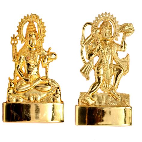 Buy Poojan Paatr God Shiva and Hanumanji Gold Plated Statue - Idol for ...
