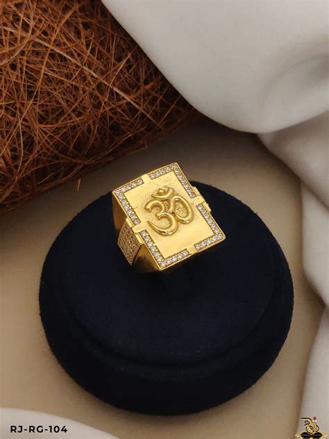 Classical Diamond Om Design Gold Plated Ring for Men's-RG-104 ...