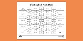 Dividing by 4 Math Maze Worksheet for 3rd-5th Grade