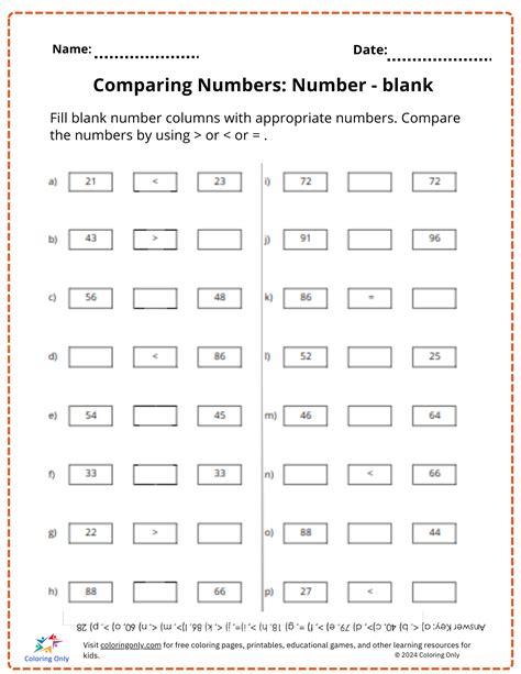 Image result for Comparing Numbers Worksheet First Grade Free Printable