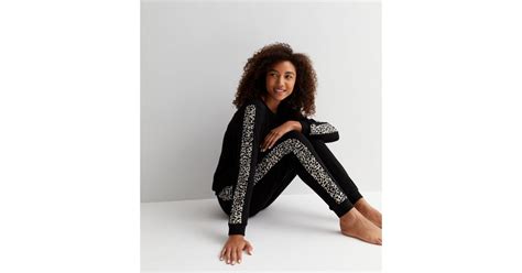 Black Animal Print Side Stripe Sweatshirt and Leggings Lounge Set | New ...